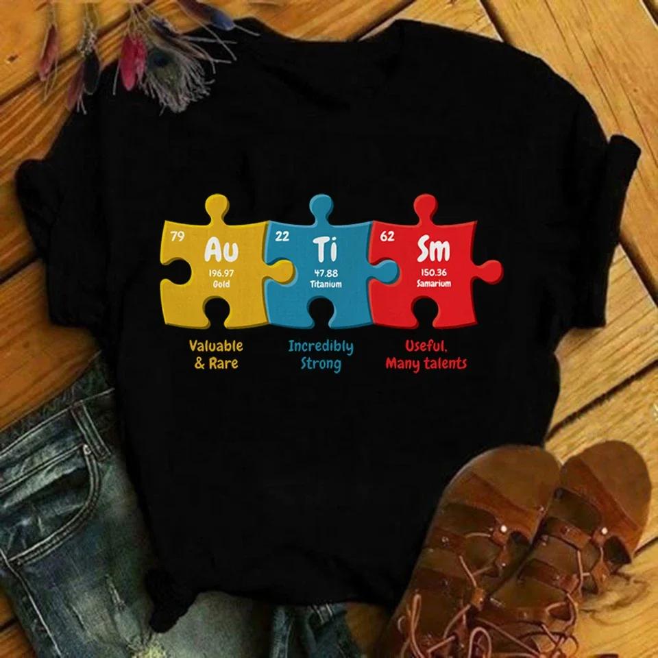 T-shirts med tryck för autismmedvetenhet Dam Sommarkläder T-shirt Harajuku Grafisk T-shirt Casual Camisetas Toppar för Damer Blusar Mujer