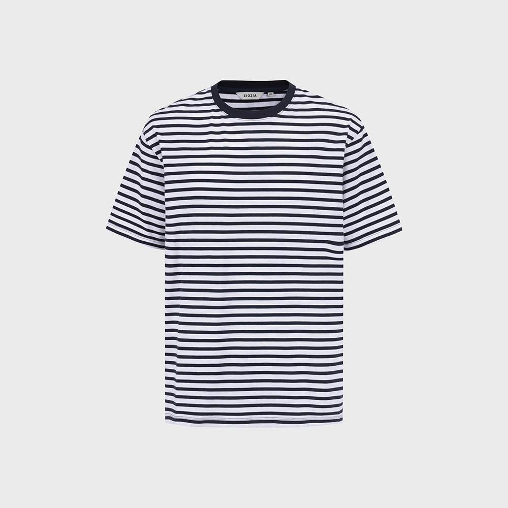 ZIOZIA Men'S) Sorona Striped Round Short Sleeve T-Shirt_Navy