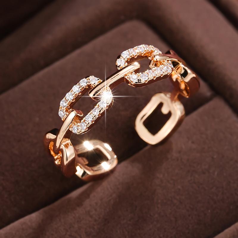 

Huitan Delicate Women Opening Ring Chain Linked Design Fashion Accessories for Party Wedding Luxury Inlaid CZ Versatile Zircon resizable