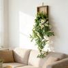 Artificial Hanging Plants with Wooden Frame Wall Hanging Faux Leaves Plants with Flowers Fake Greenery Vine for Living Room Bedroom Indoor Decor
