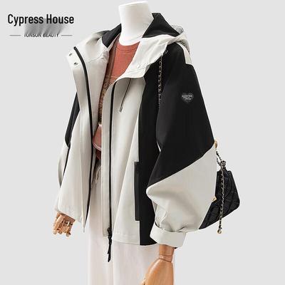 Sibaishe Women's Color-Block Hooded Loose Fit Jacket