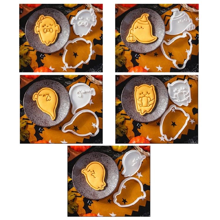 5Pcs Halloween Themed Cookie Cutter Set Halloween Biscuits Molds Set Eerie Specters Shape Biscuits Silicones Molds