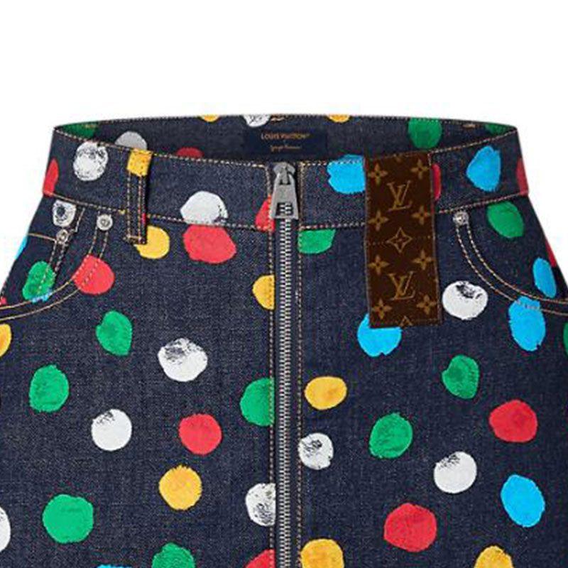 Louis Vuitton X Yayoi Kusama Painted Dots Denim Mini Skirt Indigo/Blue 1AB7PI