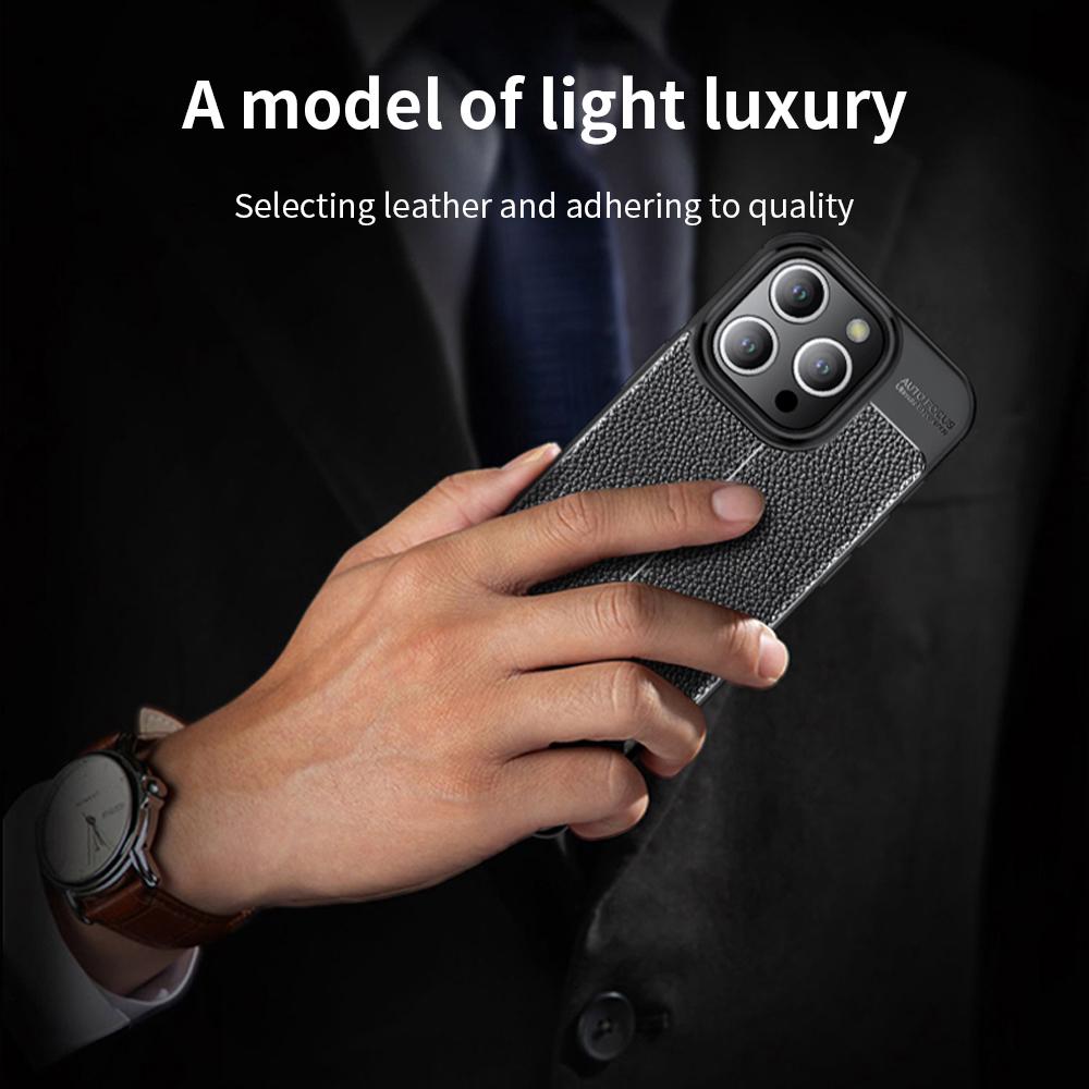 Business Style Litchi Pattern Silicone Shockproof Case For iPhone 15 14 13 12 11 Pro Xs Max XR 7 8 6 6s Plus SE  Back Cover