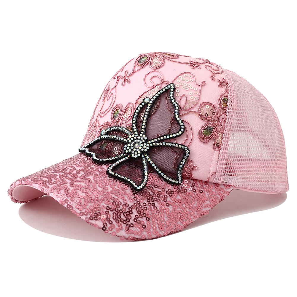 New Summer Glitter Mesh Trucker Hat Snapback Cap Chapeau Femme Fashion Messy Hair Bun Ponytail Baseball Caps For Women Bone