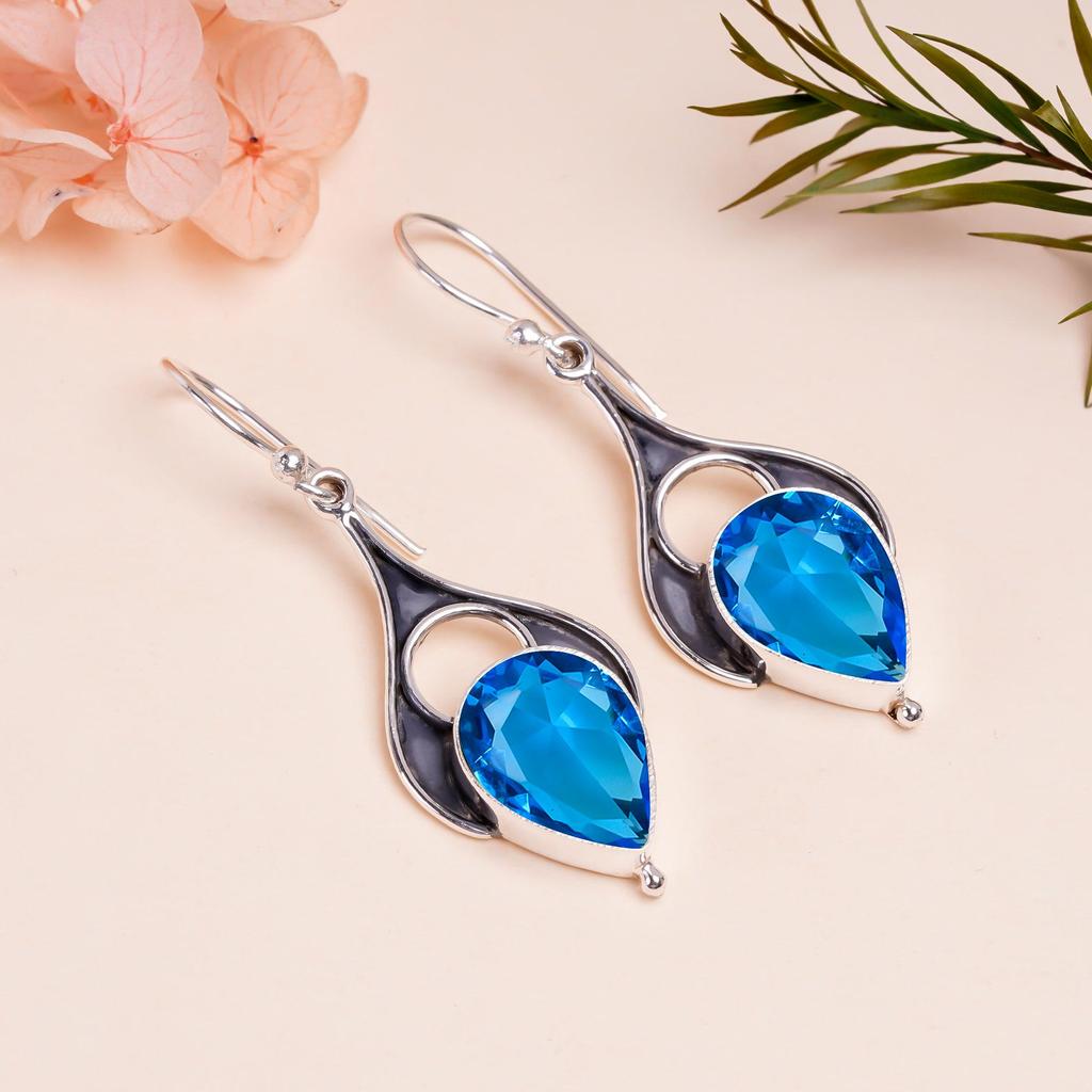 Blue Topaz Natural Earrings Jewelry New design Gift For Her