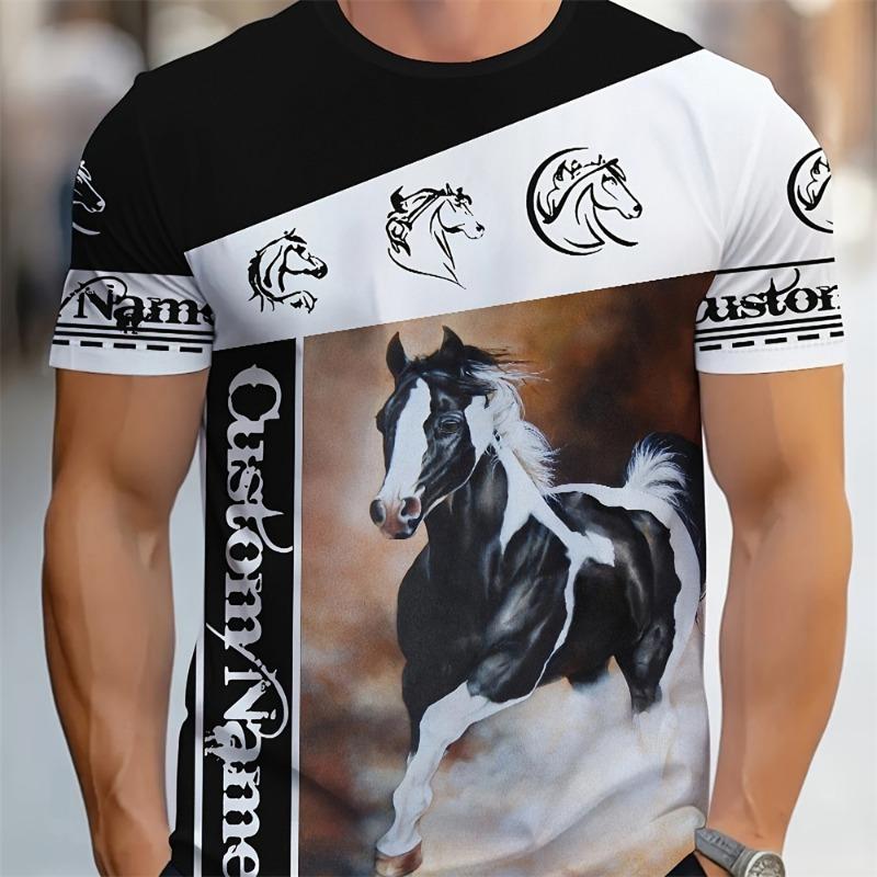 3D Majestic Horse Printing Round Neck Street Fashion T-Shirt Three-Dimensional Printing Horse Men's Creative Short-Sleeved Round