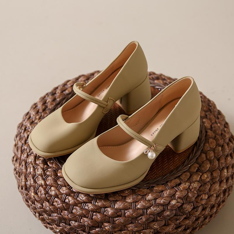 

Легкий вечерний бриз Мэри Джейн туфли на высоком толстом каблуке женские весна и осень с юбкой лето 2025 новая маленькая кожаная обувь 40 светло-зеленый