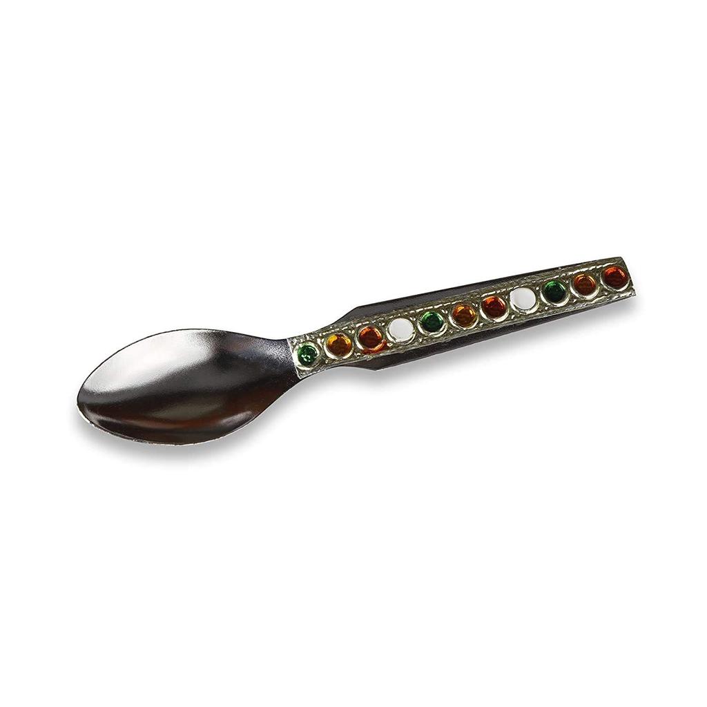 Rolimoli Steel bhog thali Set of 4 pcs for laddu gogal bhog thali with Glass Bowl and Spoon Stainless Steel