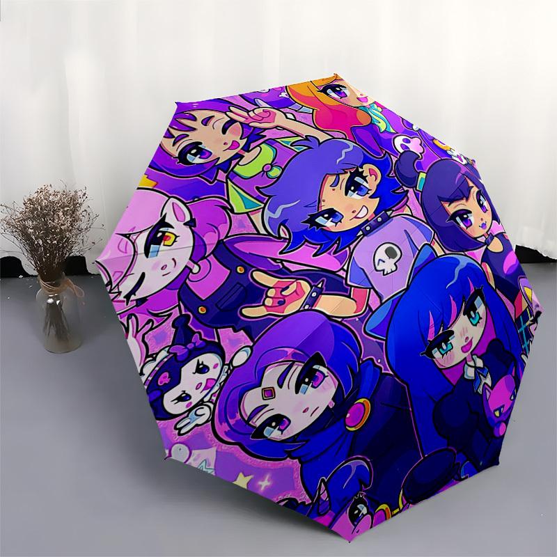 1pc Chibi Characters Automatic Opening/Closing Outdoor Umbrella - Portable Tri-Fold Design with 8-Rib Iron Frame - Outdoor for Fans, Travelers, D