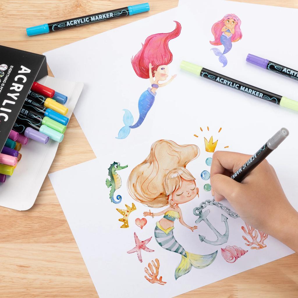 12/24/36/60/72 Color Double Head Waterproof Acrylic Marker Pens For Rock Painting Canvas DIY Making Posca Doodle Pen Art Markers