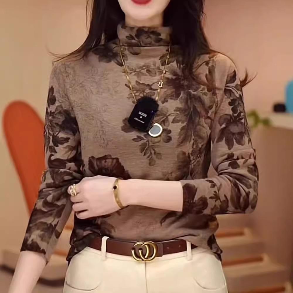 

Женская рубашка с утолщенным низом, осенняя одежда, новая модная в зарубежном стиле, с принтом, облегающий внутренний топ 4XL