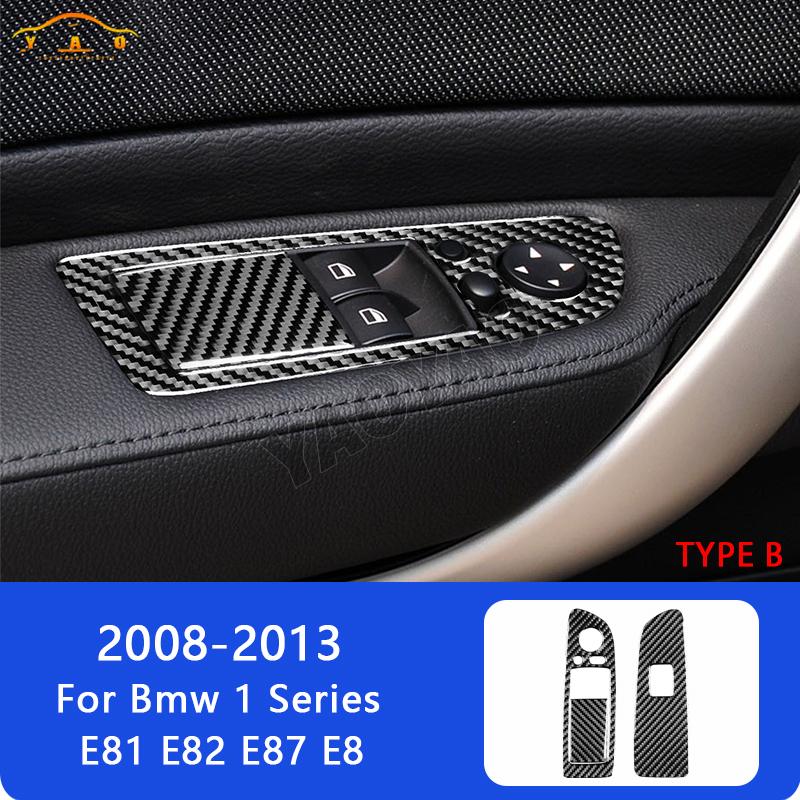 Carbon Fiber Window Lift Panel Tuning Cover Sticker For BMW 1 Series E81 E82 E87 E88 2008-2013 Car Interior Accessories