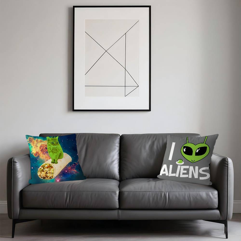 Cute Funny Green Alien Cat Pillow Cover Design Cushion Cover Decor Holiday Decorati