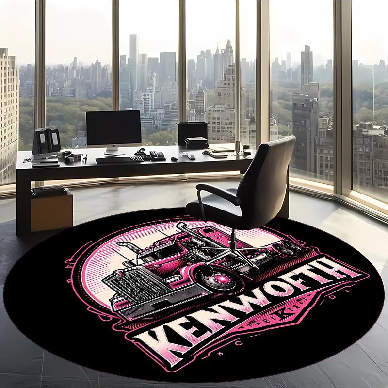 Kenworth (1) Round Office Rug Decorative Floor Rug for Office Bedroom Living Room and Home Space
