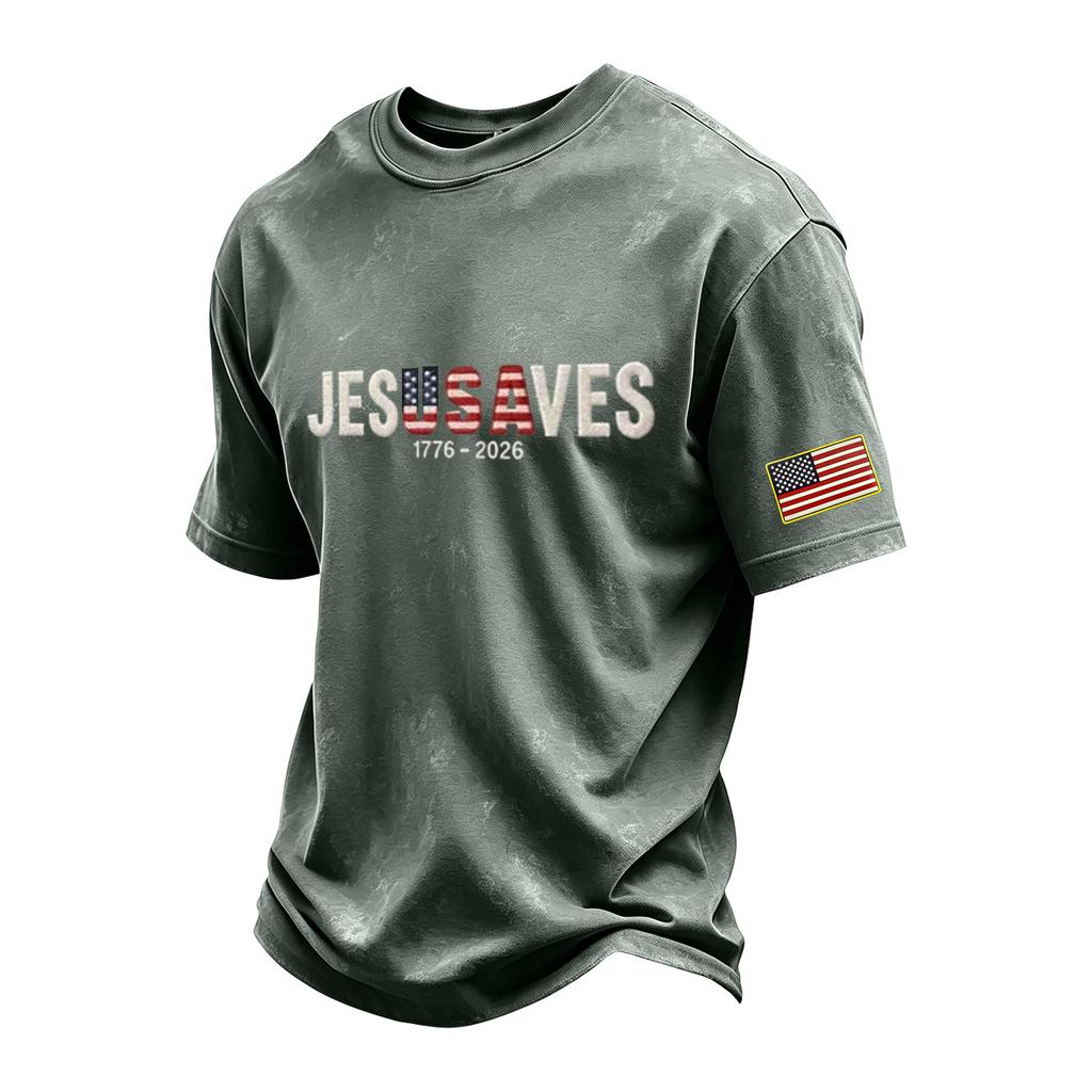 Men’s Crew Neck Short Sleeve T Shirt with USA Letter Print and American Flag Patch Cotton Casual Loose Fit Top for Everyday Wear