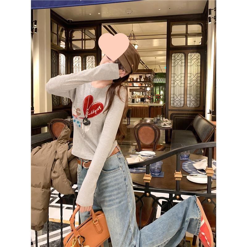 

Zeng Xiaoxian Heather Gray Long Sleeve Slim Fit Korean Style Women s Top for Early Autumn Small хизер серый