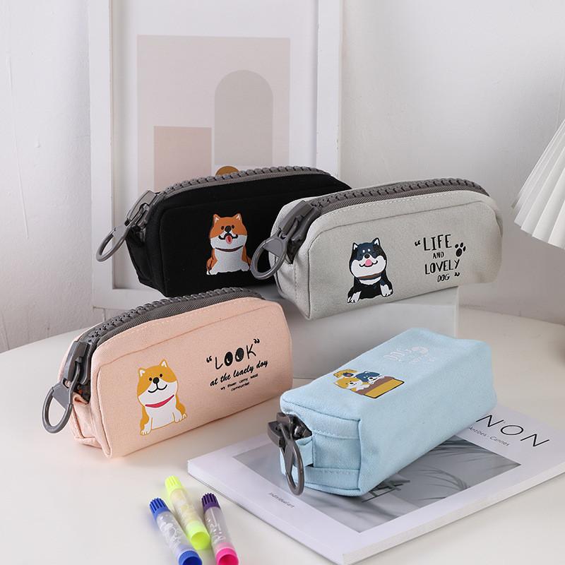 Canvas Pencil Case For Students Large Capacity Zipper Storage Bag For Girls