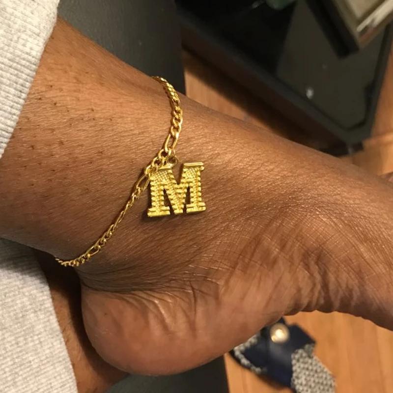 

Начальные браслеты на щиколотку для женщин, браслет на щиколотку из нержавеющей стали с буквами A-Z, золотая цепочка, украшения в стиле бохо 20CM