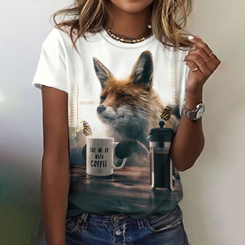 Summer Fashion Women Blouse Cartoon Animal T-Shirts O-Neck Casual Ladies Female O-Neck Top Funny Short Sleeve Loose Basis Tops