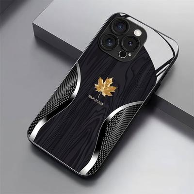 Custodia per Telefono in Vetro con Motivo Curvo a Venature di Legno di Acero di Lusso Per iPhone 17 16 15 14 Pro Max 13 12 11 16E 17Air 7 Plus XS X Cover