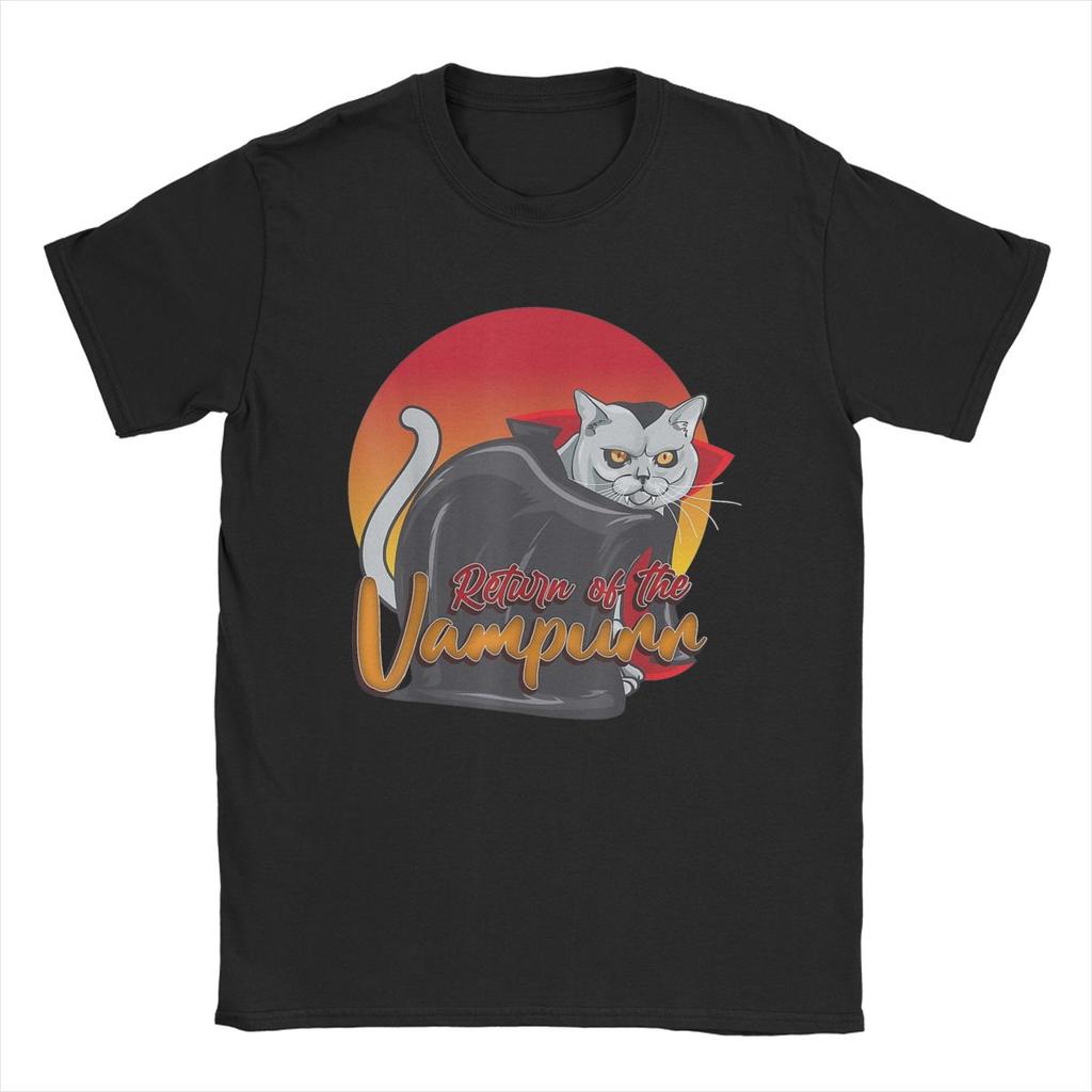 The Return Of Vampurr T-Shirt Herren O-Ausschnitt Reine Baumwolle T-Shirts Vampir-Katze vs. Gurke Kurzarm-T-Shirt Streetwear Unisex Oberteile