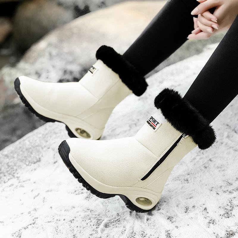 Winter New Velvet Snow Boots Women's Air Cushion Shoes Zipper Cotton Shoes Warm Thickened Soles Boots