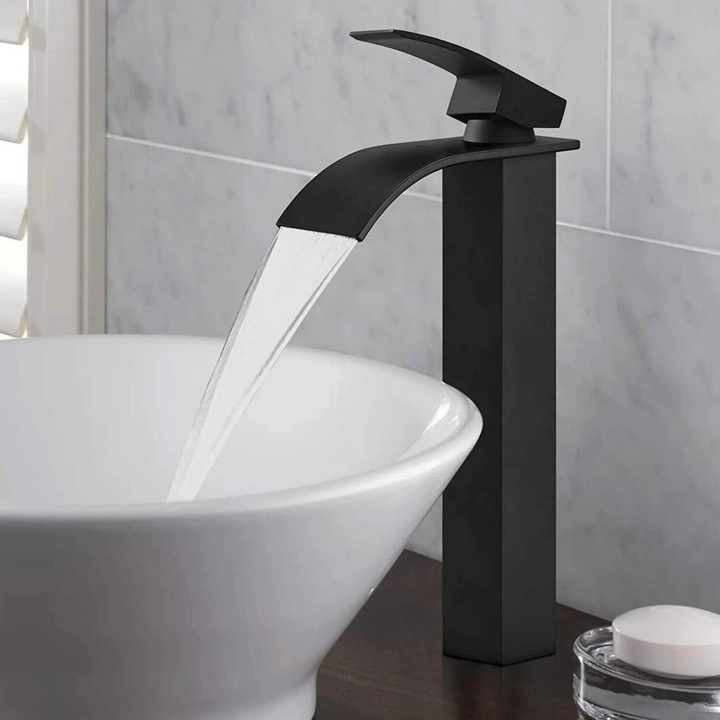 G1/2 Basin Faucets Brass Gold Elegant Waterfall Bathroom Sink Faucet Single Lever Hole Deck Mount Big Square Spout Mixer Taps