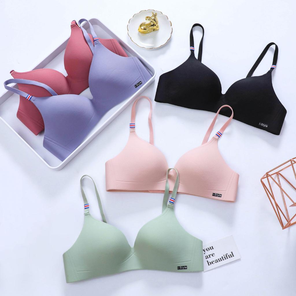 Popular French Simple British Ice Silk Bra One-piece Thick Cup Girl Gathering Steel Rimless Underwear