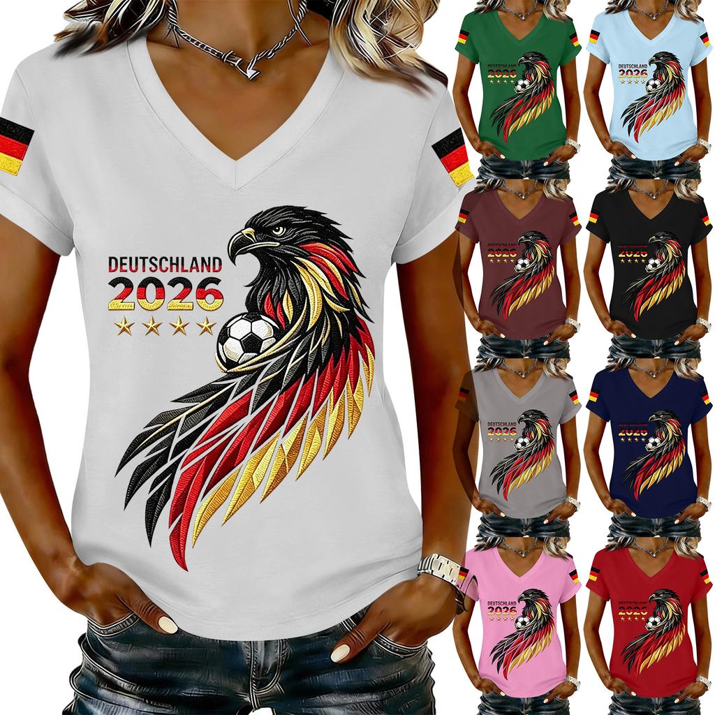Womens Casual V Neck T Shirt Short Sleeve Letter Print Top Lightweight Soft Fabric Comfortable Fit Stylish Design