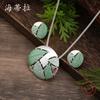 New Enamel Geometric Oval Leaf Stud Earrings Pendant Set, Women's Simple Personalized Leaf Necklace