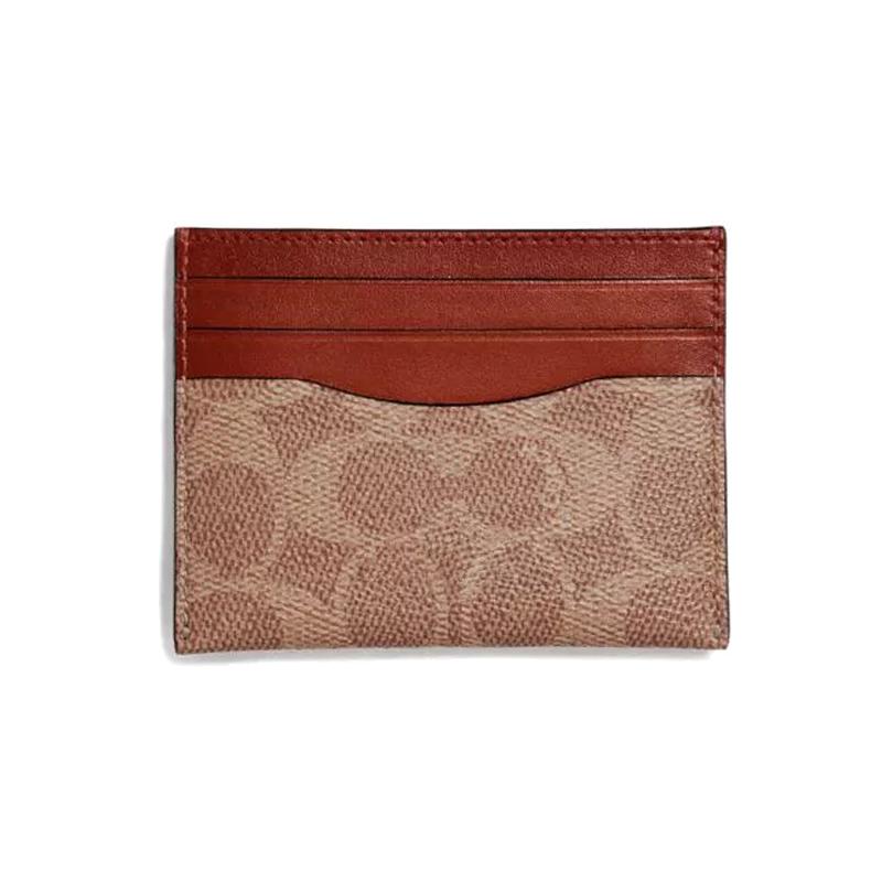 COACH Card Case Signature Storage Artificial Leather and Cow Leather Card Case Men s Tan/Rust коричневый