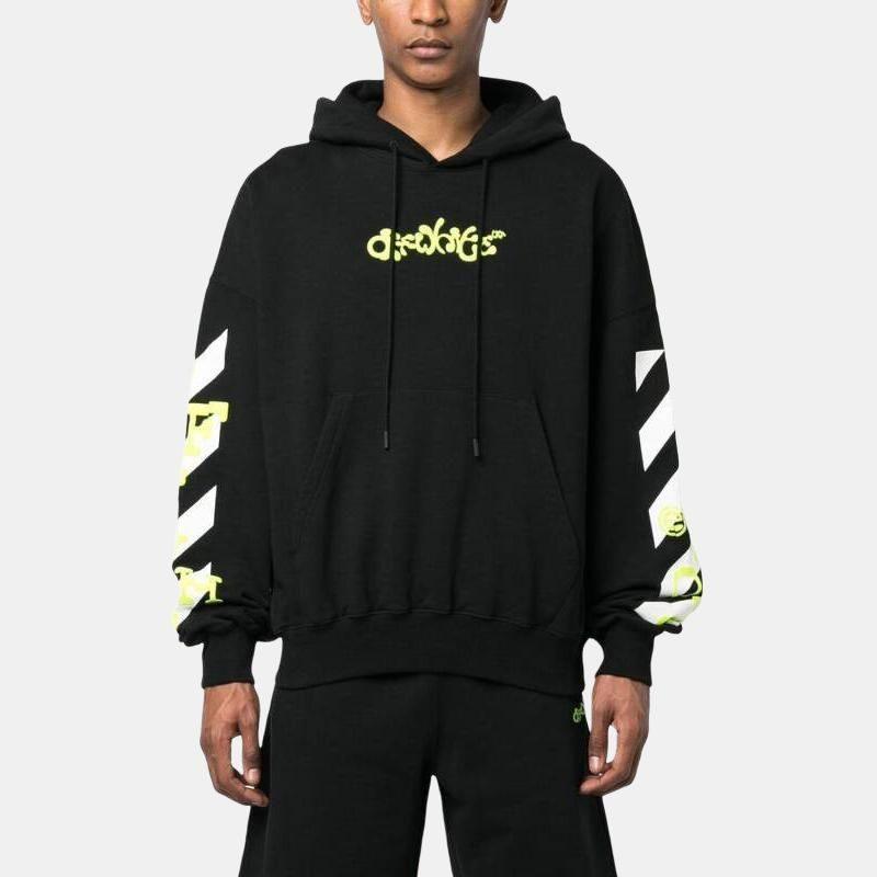 OFF WHITE Logo Printed Drawstring Hoodie OMBB110S23FLE0021050