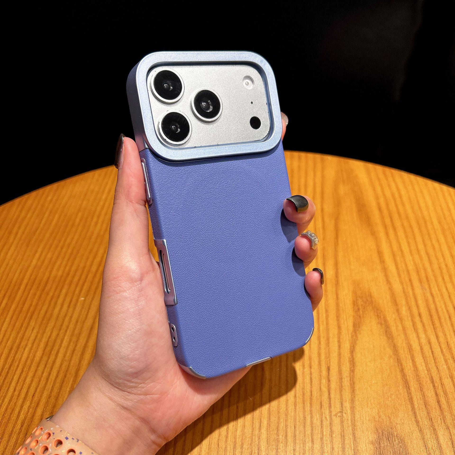 Raw Leather Texture Phone Case for iPhone 16 ProMax with Built-in Magnetic Protection iPhone 16 Plus синий