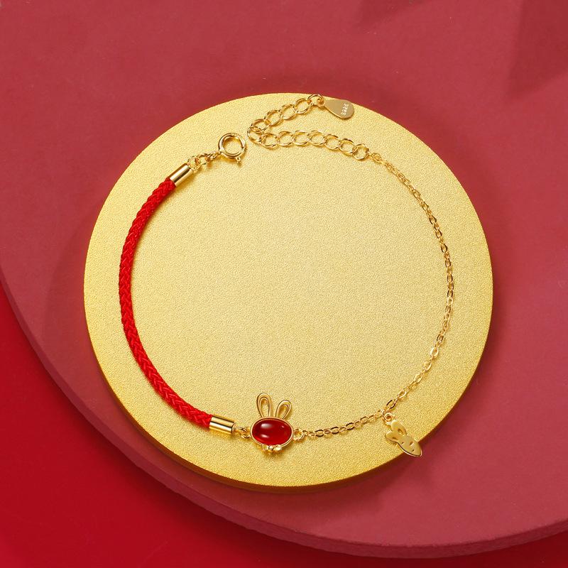 Original Rabbit Red Rope Bracelet Female Natal Guochao Woven Hand Rope Niche Design Gift