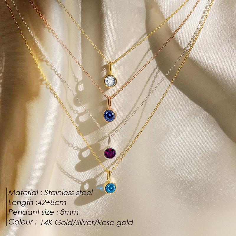 European & American Luxury Colorful Rhinestone Pendant Necklace - December Birthstone Stainless Steel Jewelry