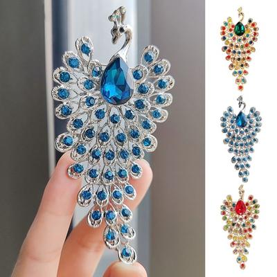 Frauen Brosche Retro Pfau Form Strass Dekor Anti-Rutsch Verschleiß-beständig Anzug Mantel Kragen Hut