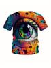 Men's Graffiti Style Colorful Eye Pattern Print T-shirt With Crew Neck And Short Sleeve Tops Suitable For Summer Leisurewear