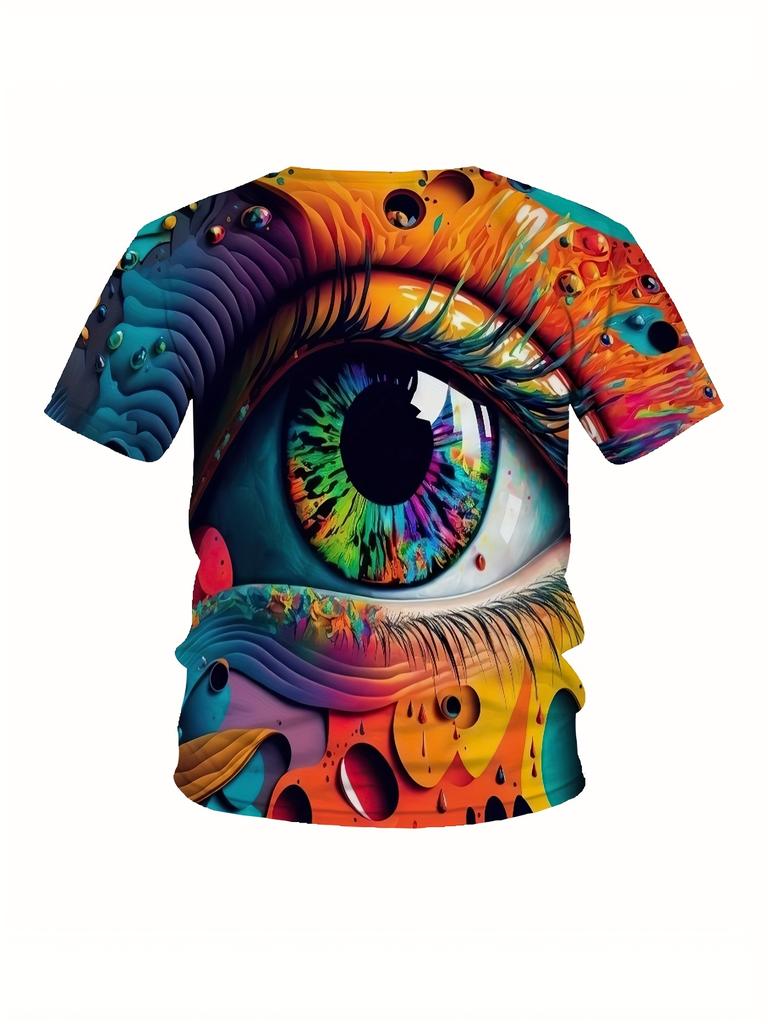 Men's Graffiti Style Colorful Eye Pattern Print T-shirt With Crew Neck And Short Sleeve Tops Suitable For Summer Leisurewear