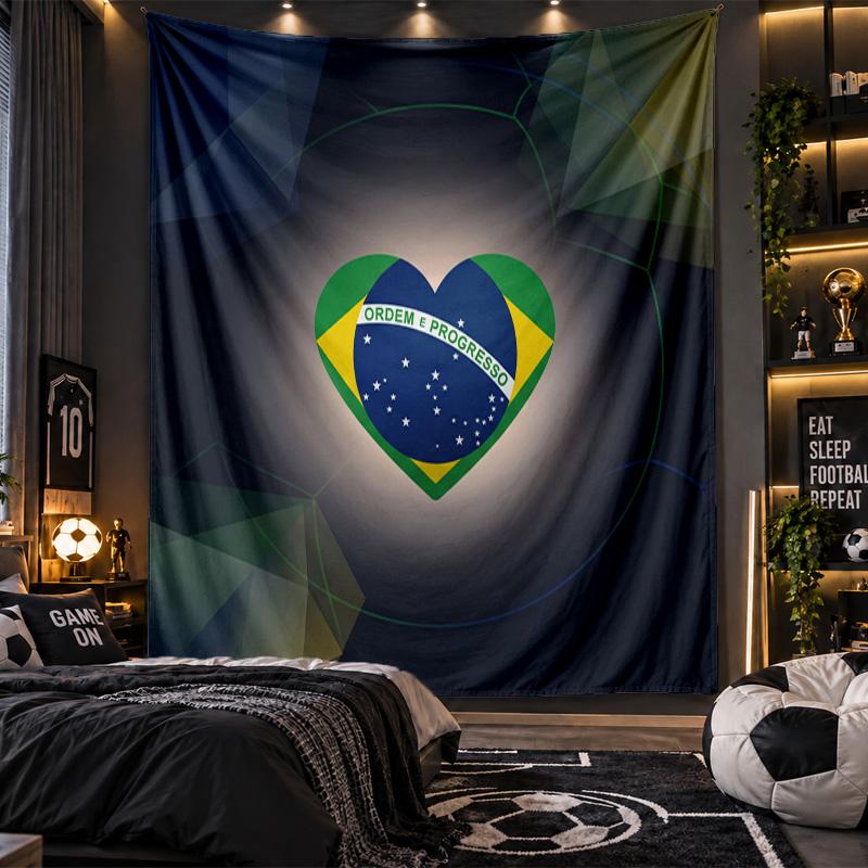 Wall Hanging Tapestry Brazil Football Print Cloth for Living Room Bedroom Home Decor