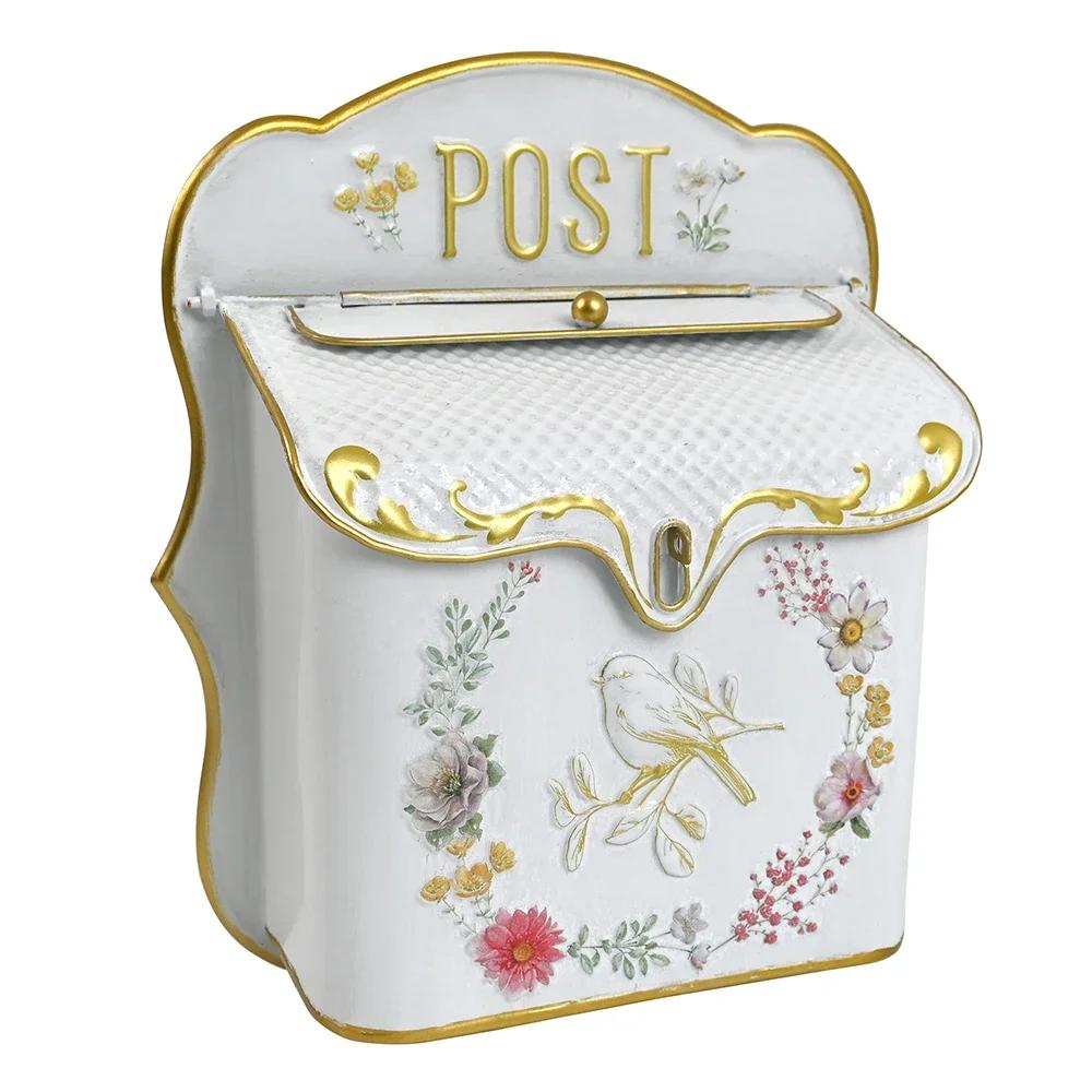 New European Style Metal Wrought Iron Wall Mailbox Three-dimensional Relief Mailbox Outdoor Vintage Outside Garden Decoration