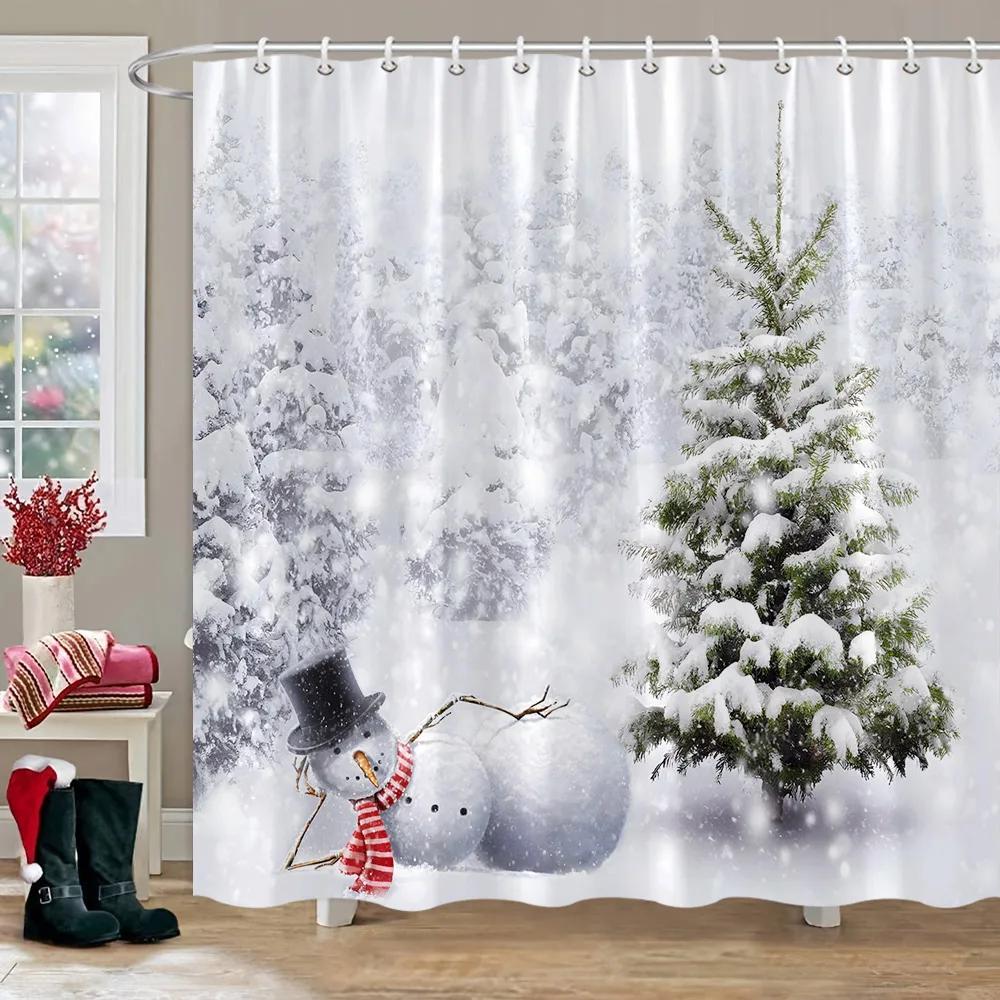Winter Outdoor Forest Snow Shower Curtain Simulation Window Landscape Polyester Fabric Water Shower Curtains Bathroom Decoration
