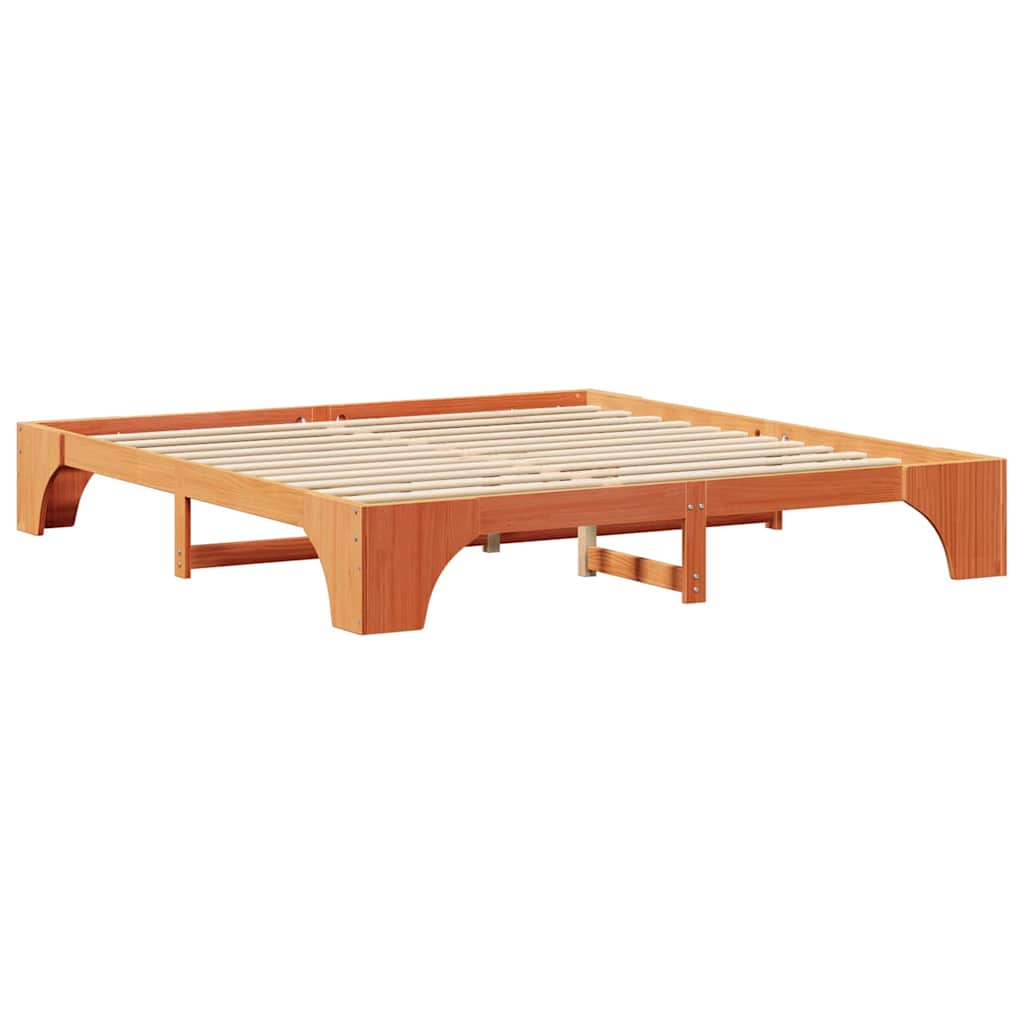 Bed Frame Wax Brown 200 x 200 cm Solid Pine Wood