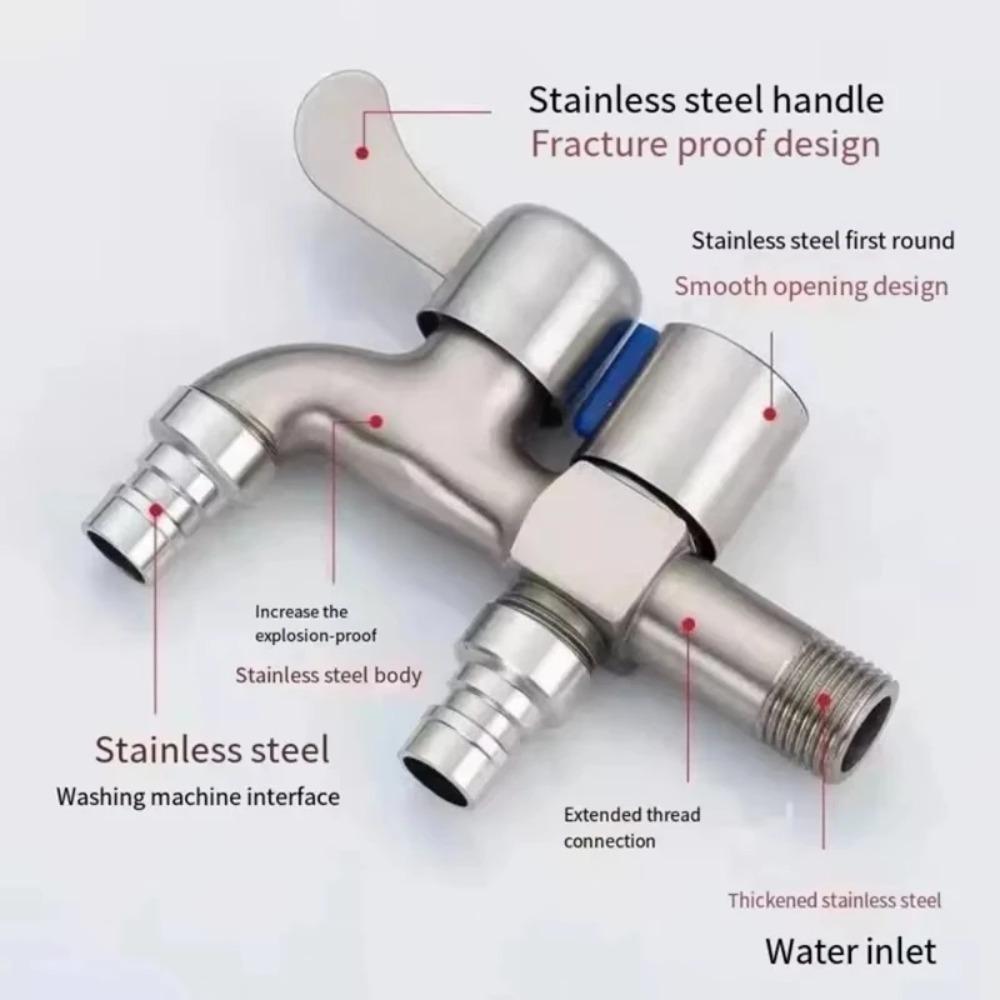 Stainless Steel Faucet Double Outlet Dual Control Water Tap One In Two Out Faucet 1/2" Bidet Faucets Bathroom Accessories