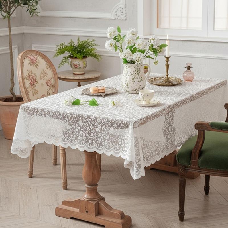 Stylish Floral Lace Round Tablecloth Table Cover Stains Resistant Fabric Multipurpose Use For Kitchen Office Wedding