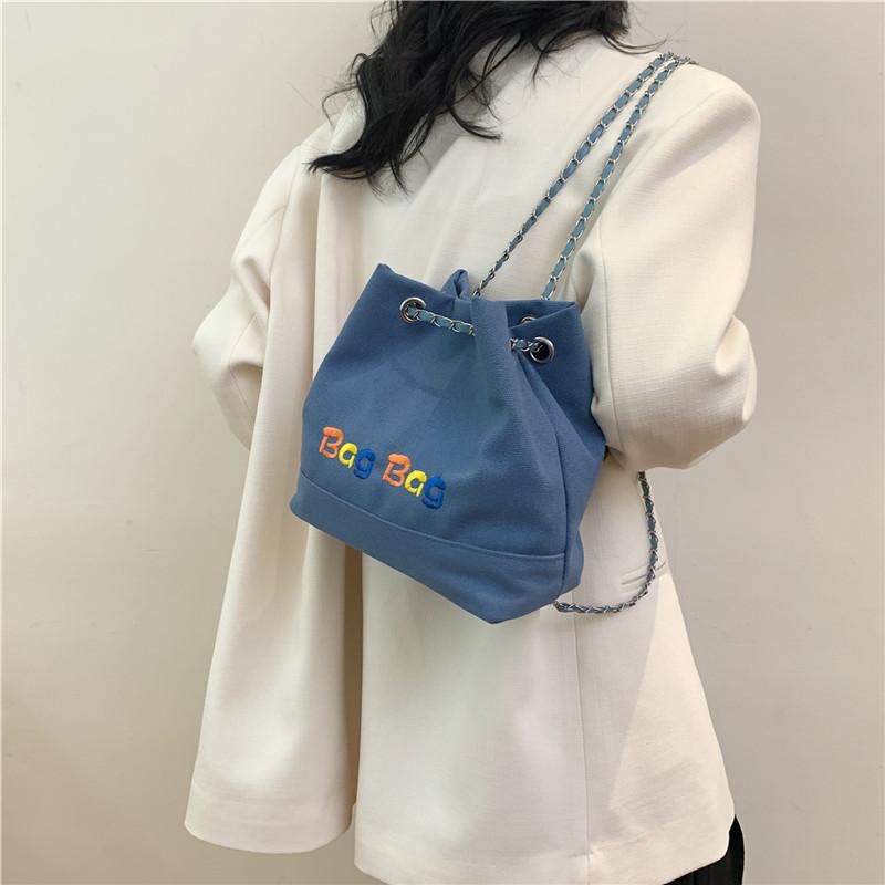 Canvas Small Bag for Women New Fashionable Fashionable Chain Letters and Bucket Bag for Students Girl Crossbody Bag