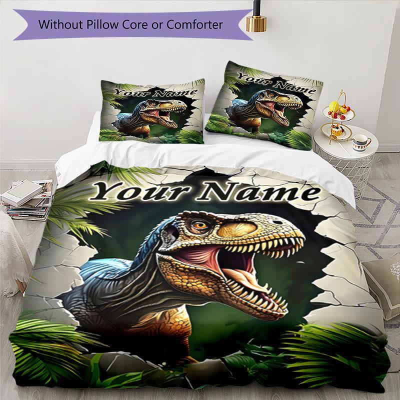 3PC Custom Name Dinosaur Adventure Bedding Set Duvet Cover Closure Includes 1 Duvet Cover & 2 Pillowcases for Bedroom