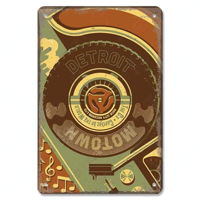 Vintage Kovové Plechové Značky Retro Hudební Plakáty Vinylová Deska Gramofon Kovová Plaketa Nástěnná Dekorace pro Kavárnu Bar Klub