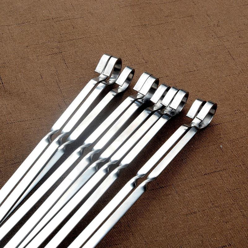 Stainless steel flat stick barbecue with steel needle barbecue string strip the skewers barbecue tool