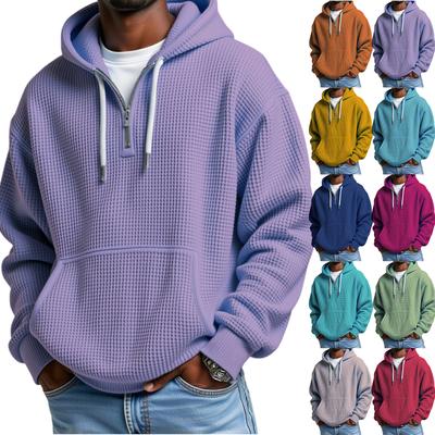 Mokaloha Men's Casual Solid Color  Zipper Long Sleeve Hooded Sweatshirt, Everyday Zipper Casual Long Sleeve T-Shirt